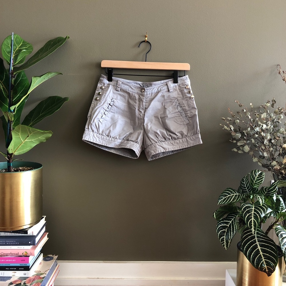 Poesia Grey Button Embellished Balloon Shorts